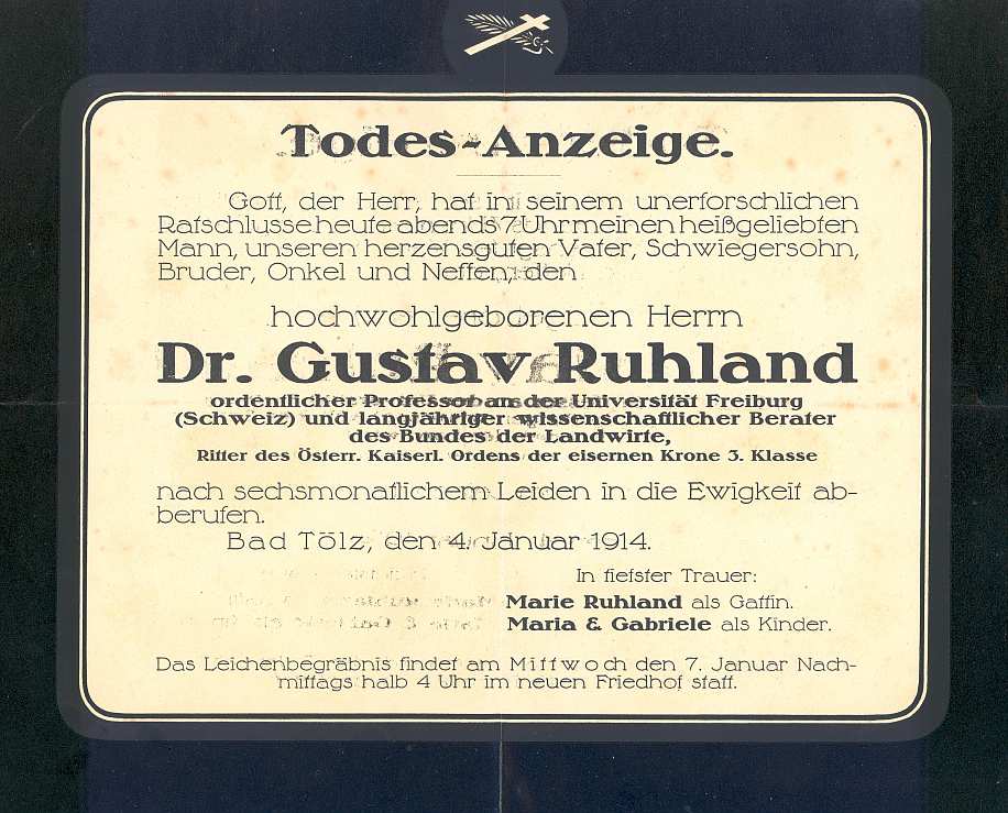 Todesanzeige Gustav Ruhlands